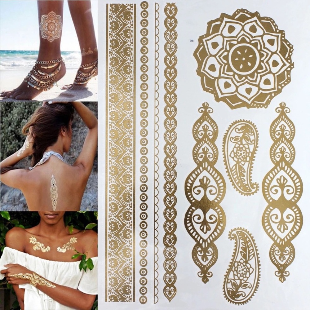 Gold Metallic Boho Henna Style Temporary Tattoos